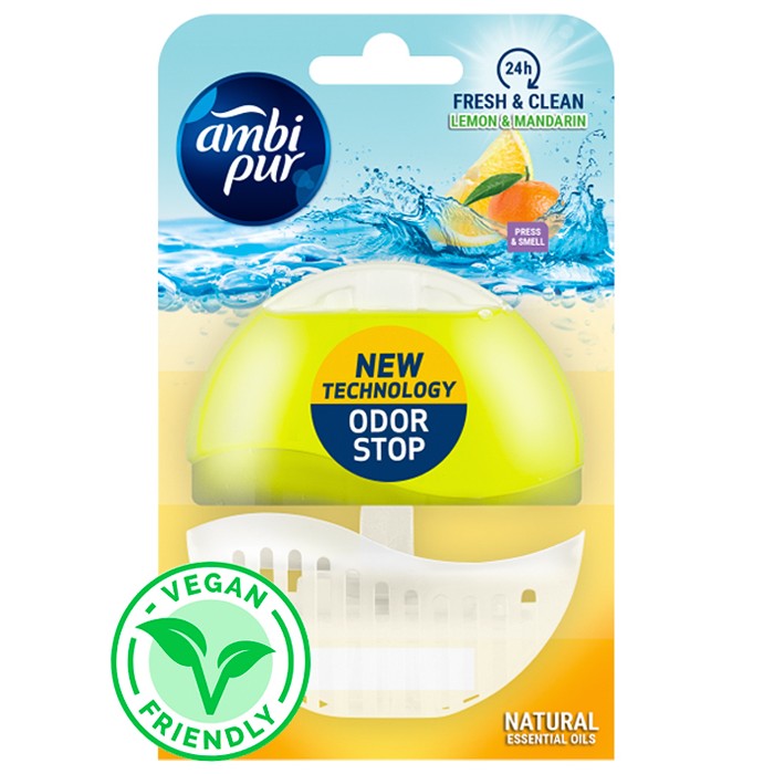 Подвесной блок для туалета Ambi Pur Odor Stop 5в1 Лимон и мандарин, 55 г - 
